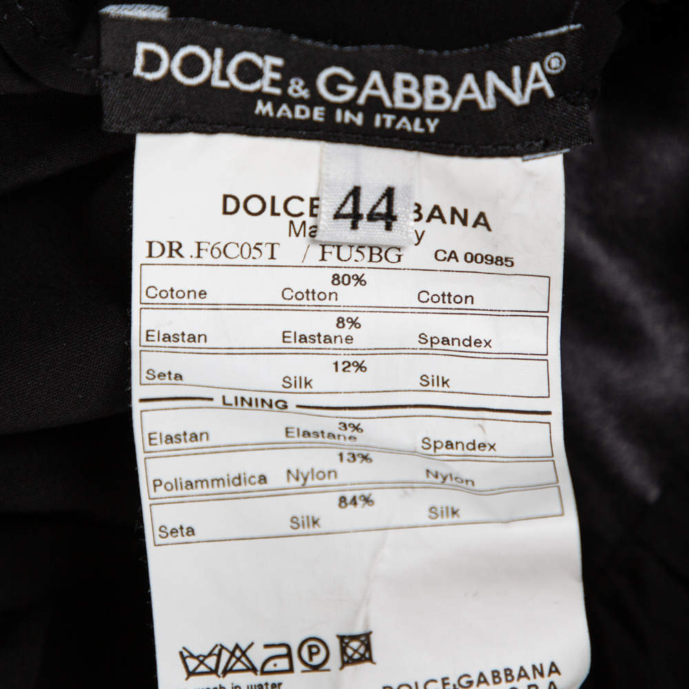 Dolce & Gabbana Black Cotton Belt Detail Flared Midi Dress M