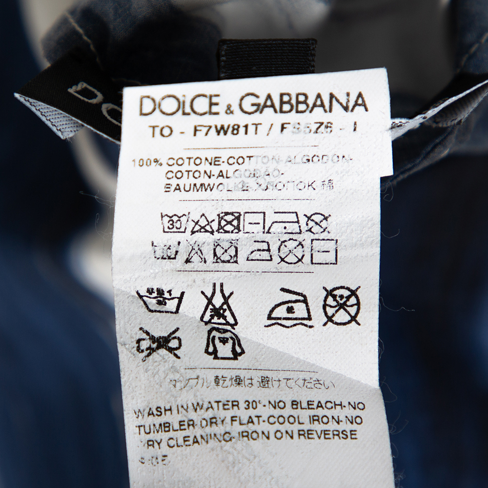 Dolce & Gabbana Blue Cotton Brushstroke Print Short Sleeve Tunic Top M
