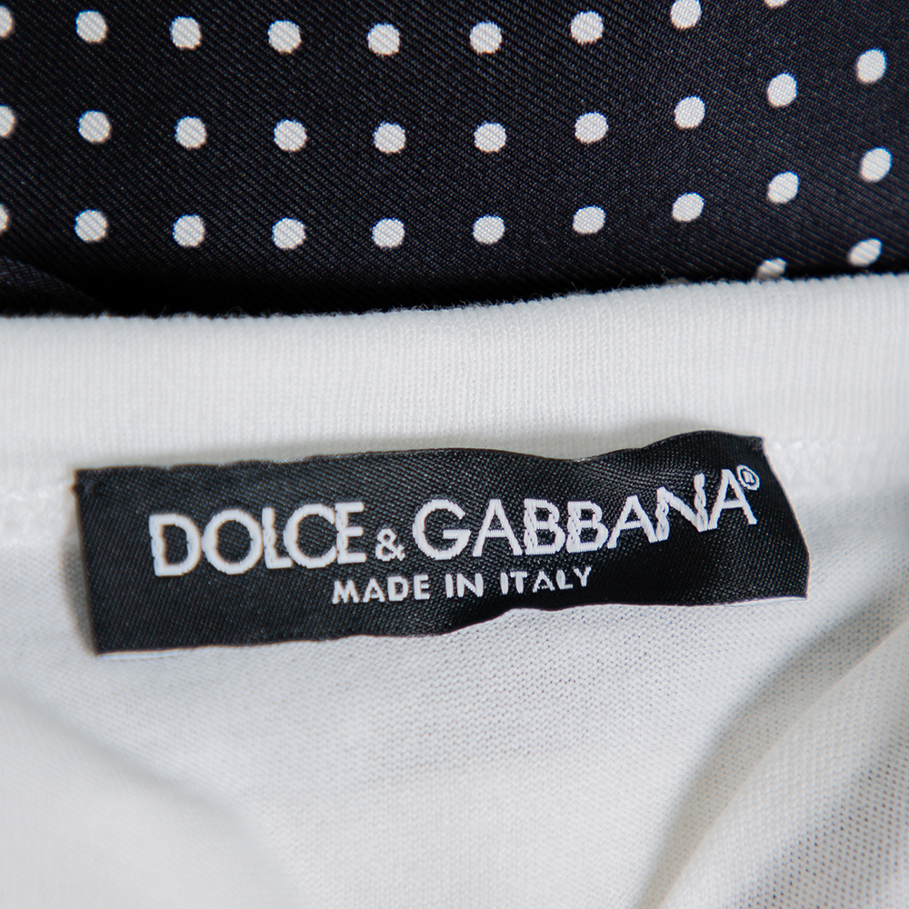 Dolce & Gabbana White Cotton Scarf Detailed T-Shirt M