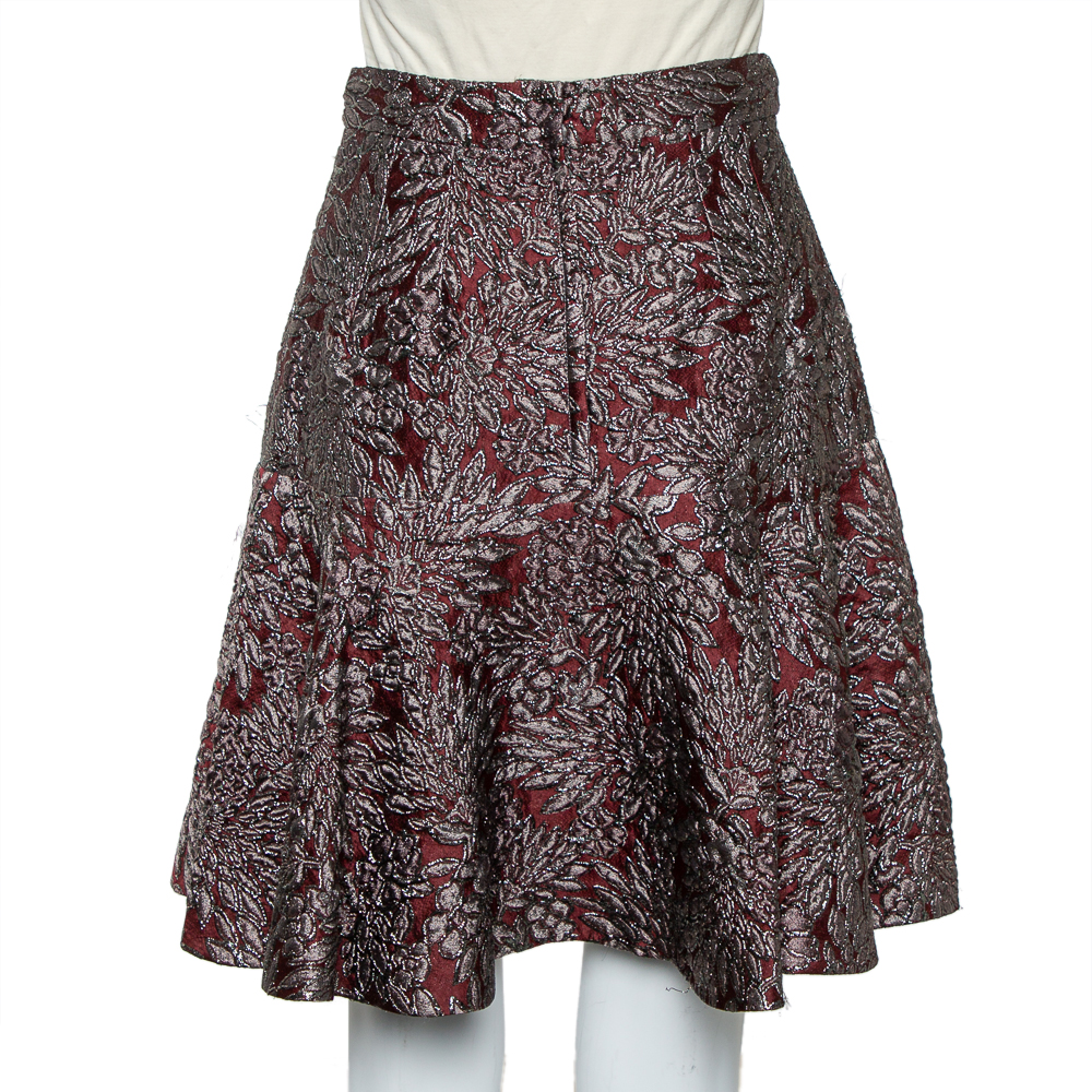 Dolce & Gabbana Burgundy Lurex Jacquard Flared Mini Skirt S