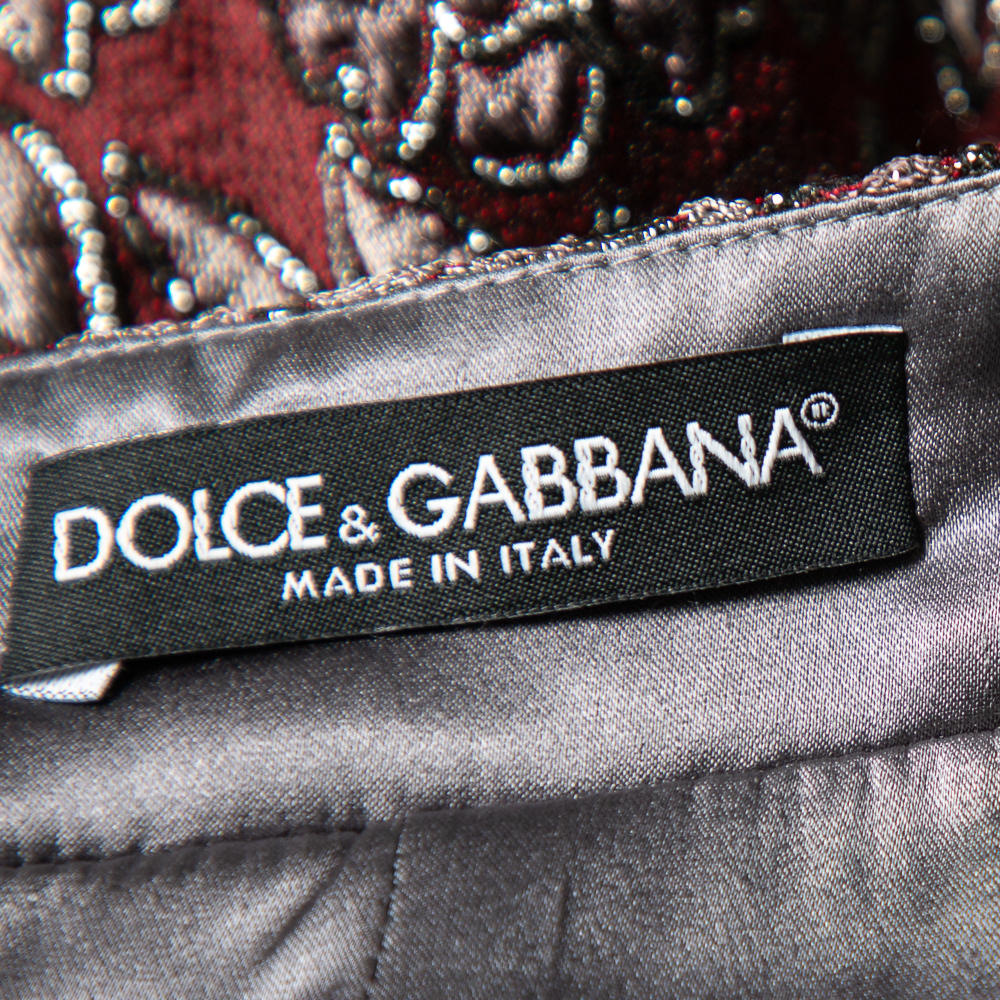 Dolce & Gabbana Burgundy Lurex Jacquard Flared Mini Skirt S