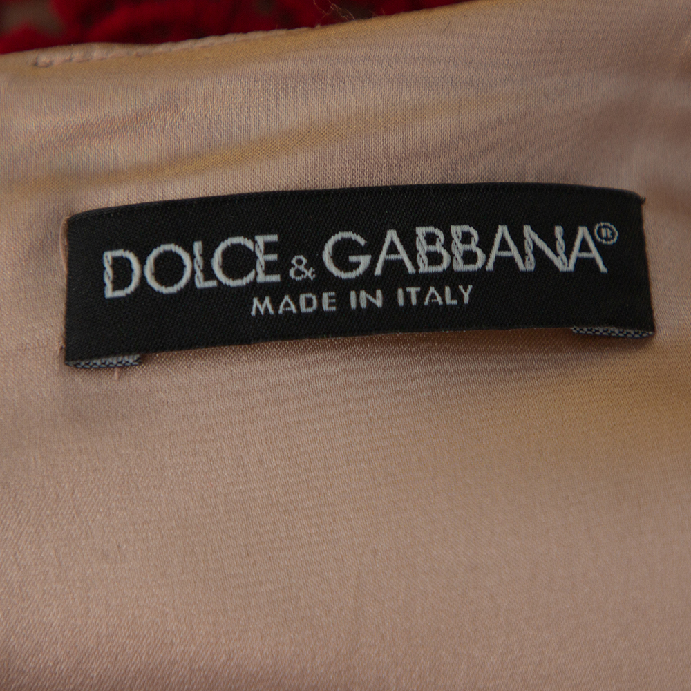 Dolce & Gabbana Beige Satin Lace Trim Detail Sleeveless Mini Dress M