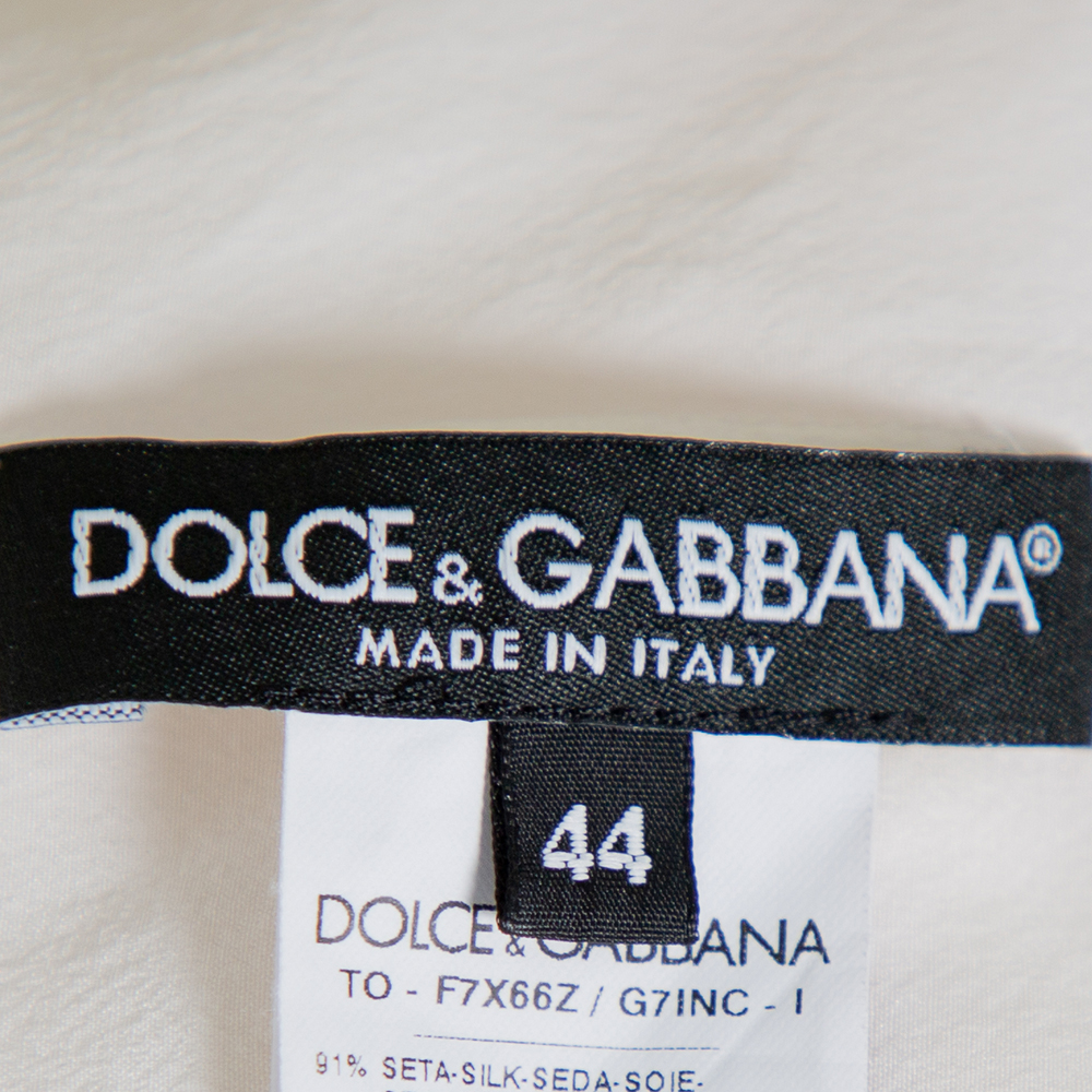 Dolce & Gabbana Cream Silk Sequin Embellished Trim Blouse M