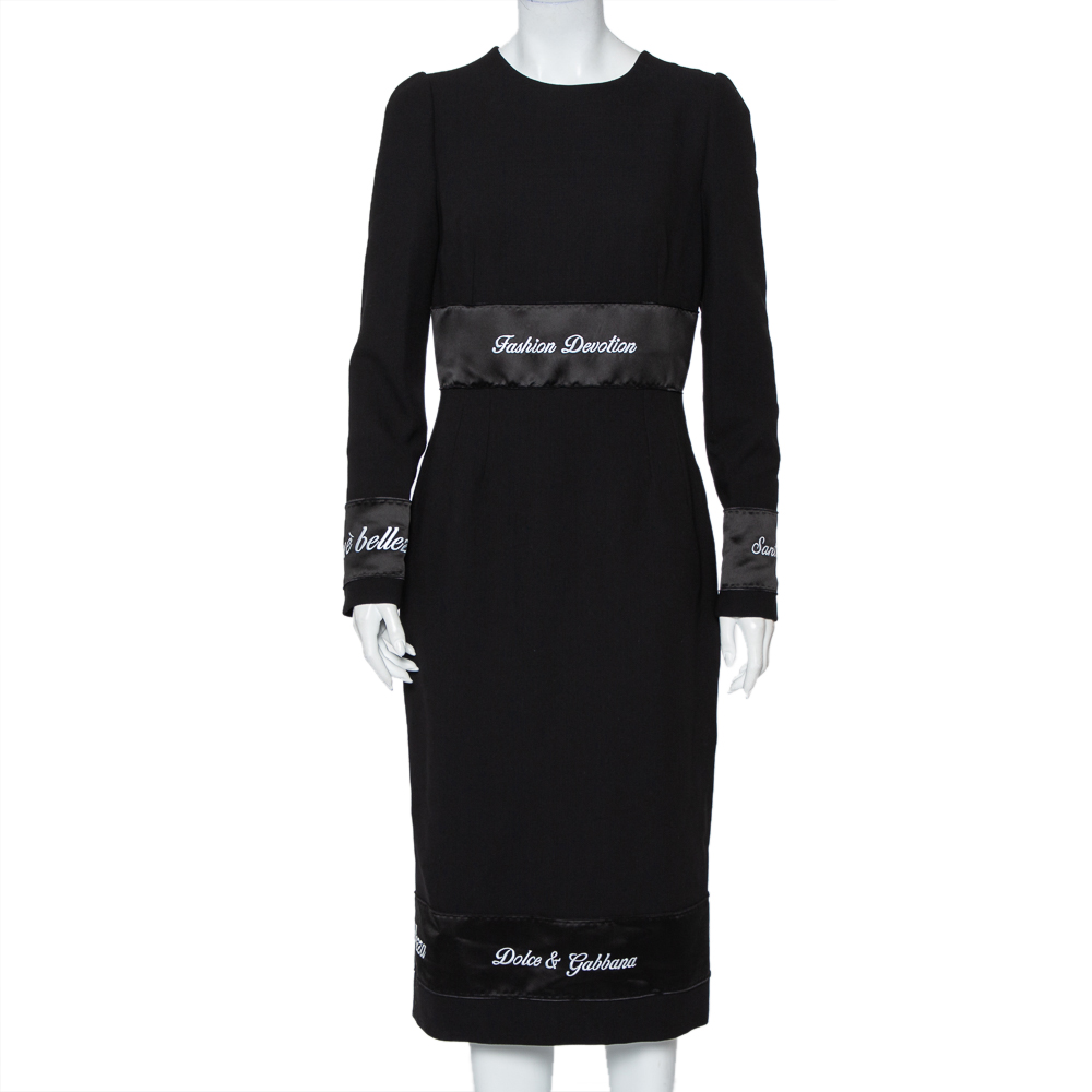 Dolce & Gabbana Black Wool Fashion Devotion Embroidered Midi Dress M