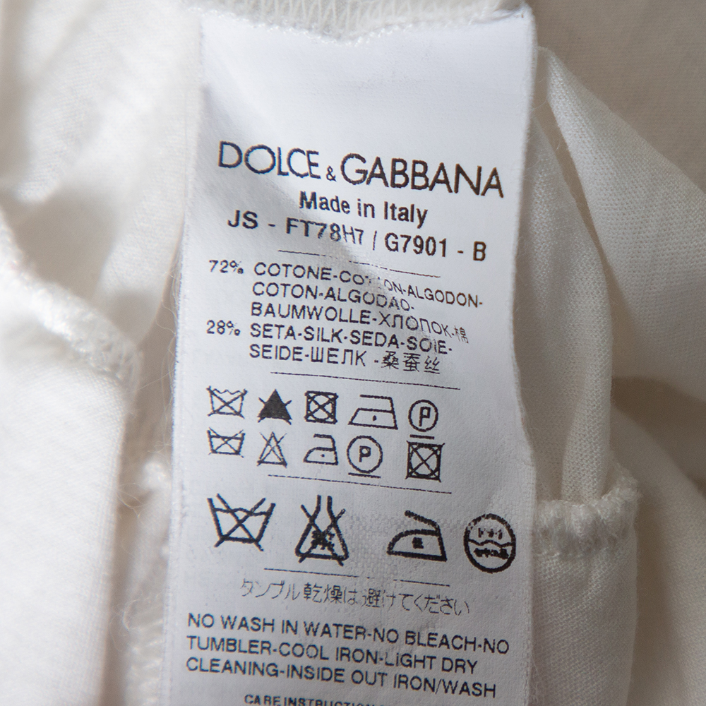 Dolce & Gabbana White Knit Lace Trim Waist Tie Detail Top M