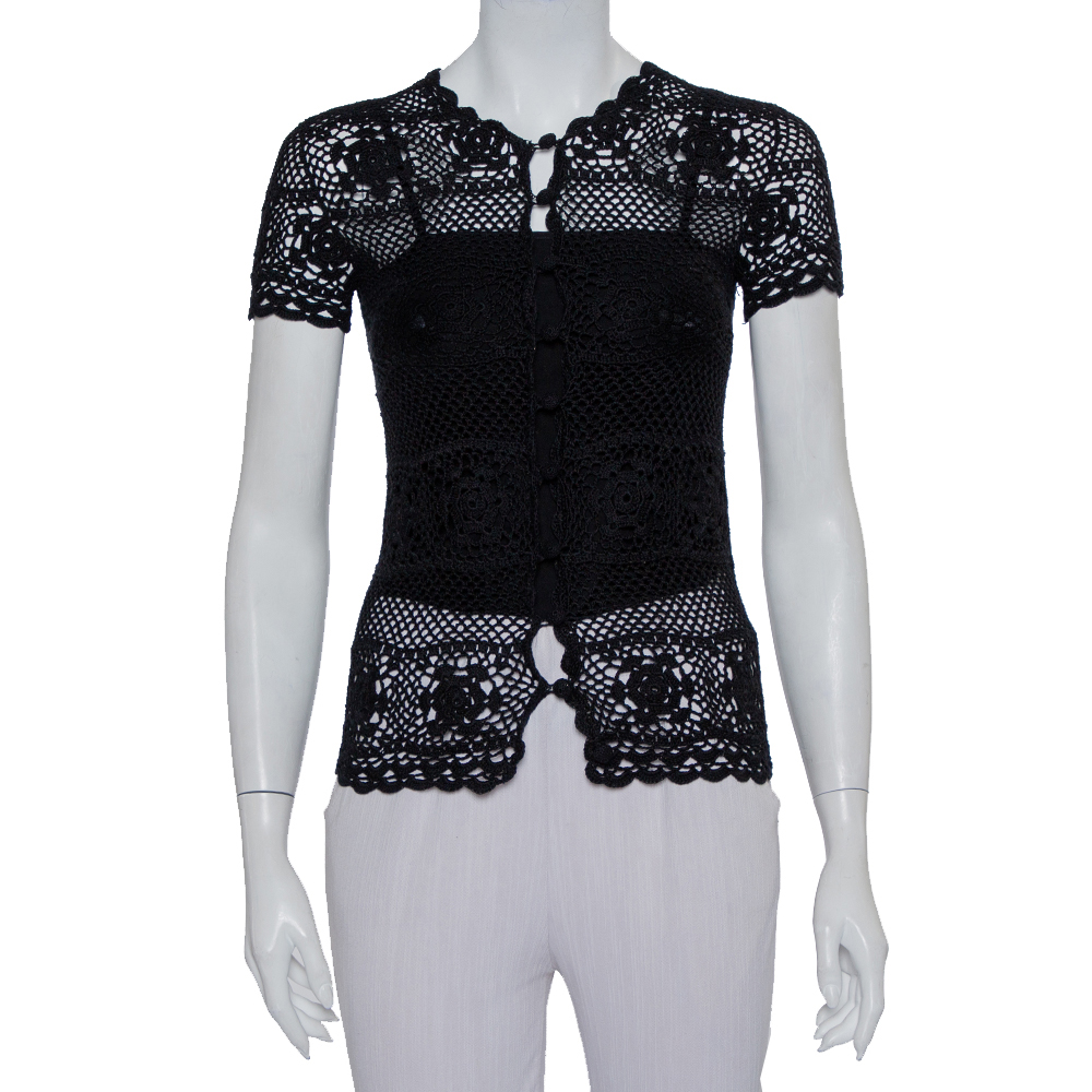 Dolce & Gabbana Black Crochet Button Front Top S