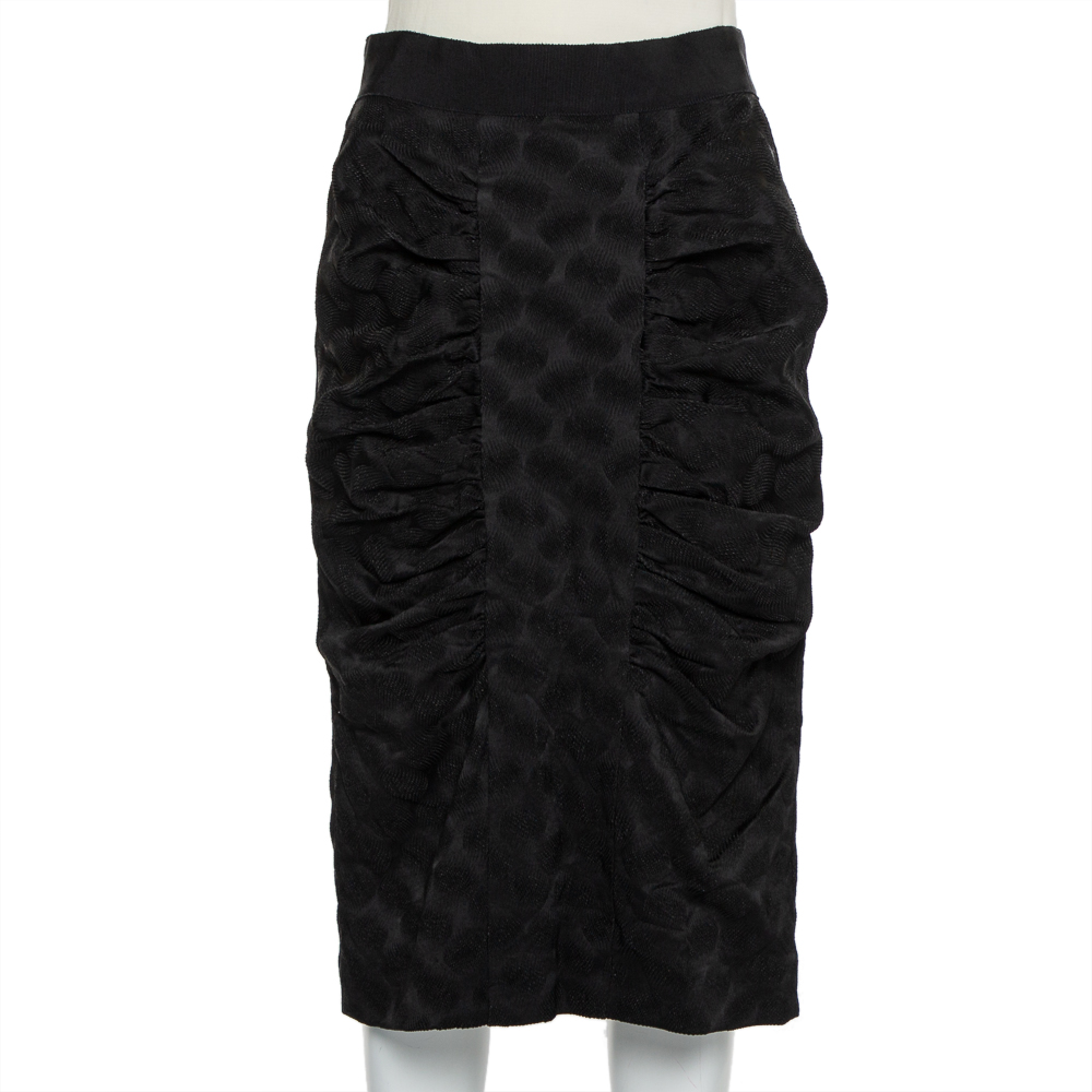 Dolce & gabbana black jacquard draped detail pencil skirt l