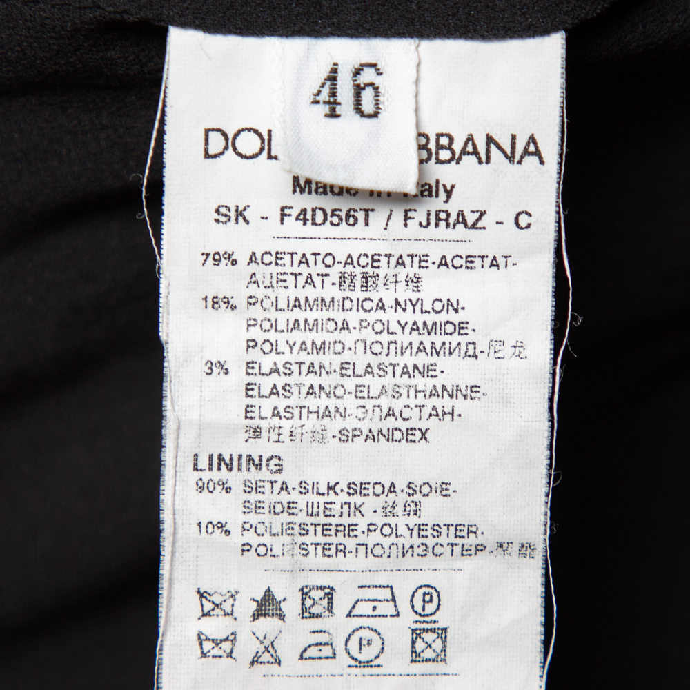 Dolce & Gabbana Black Jacquard Draped Detail Pencil Skirt L