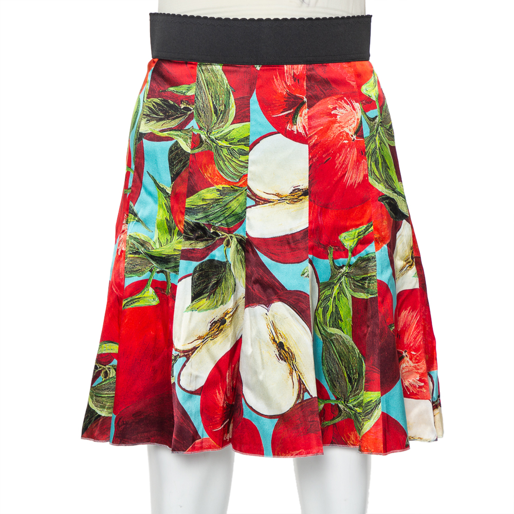 Dolce & Gabbana Red Printed Silk Paneled Mini Skirt S