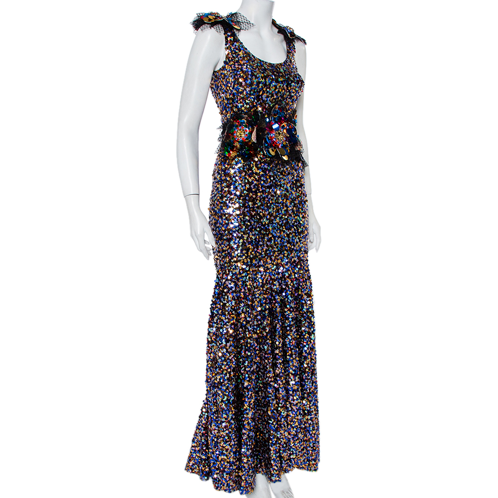 

Dolce & Gabbana Sartoria Multicolor Sequin Embellished Tulle Mermaid Gown