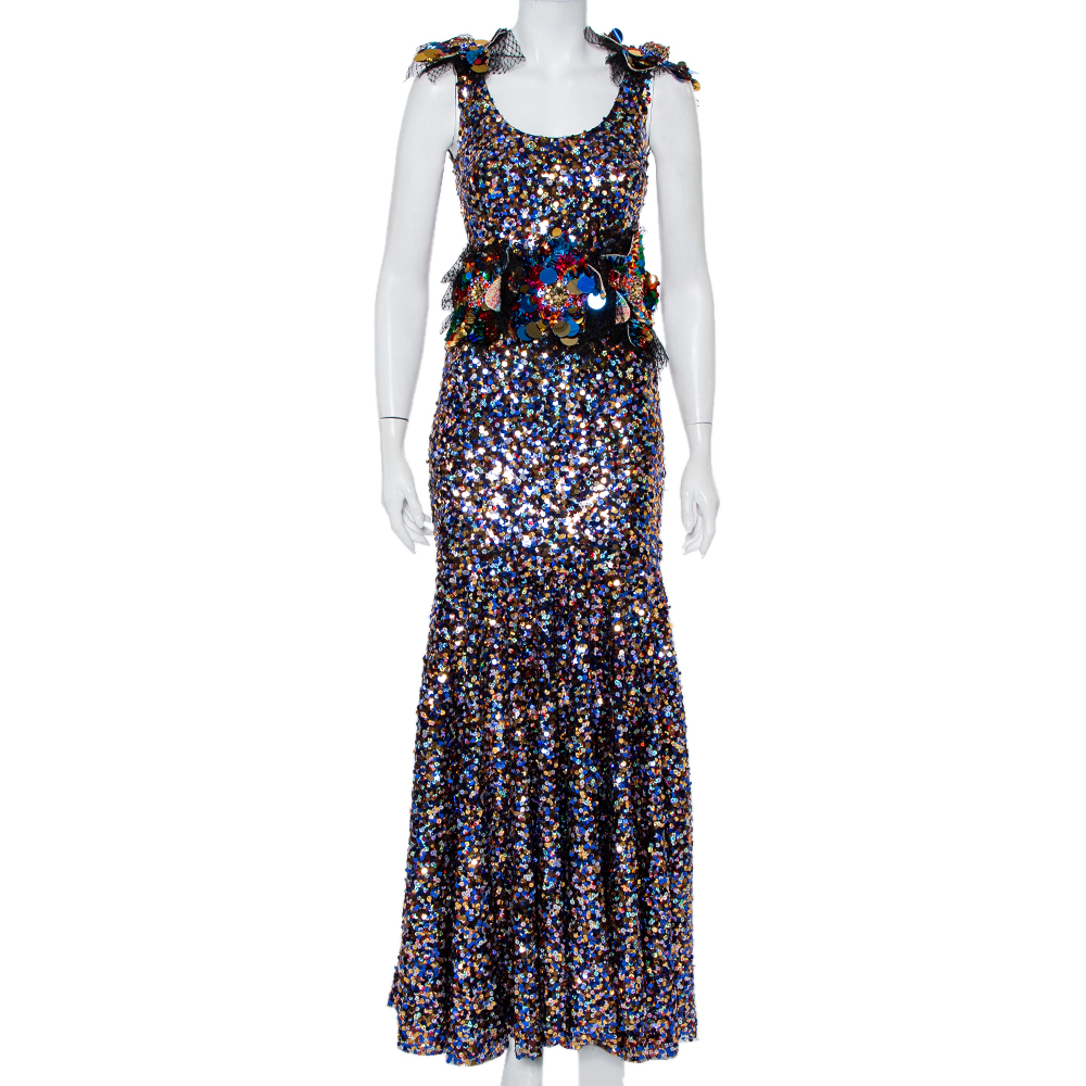 Dolce & Gabbana Sartoria Multicolor Sequin Embellished Tulle Mermaid Gown S