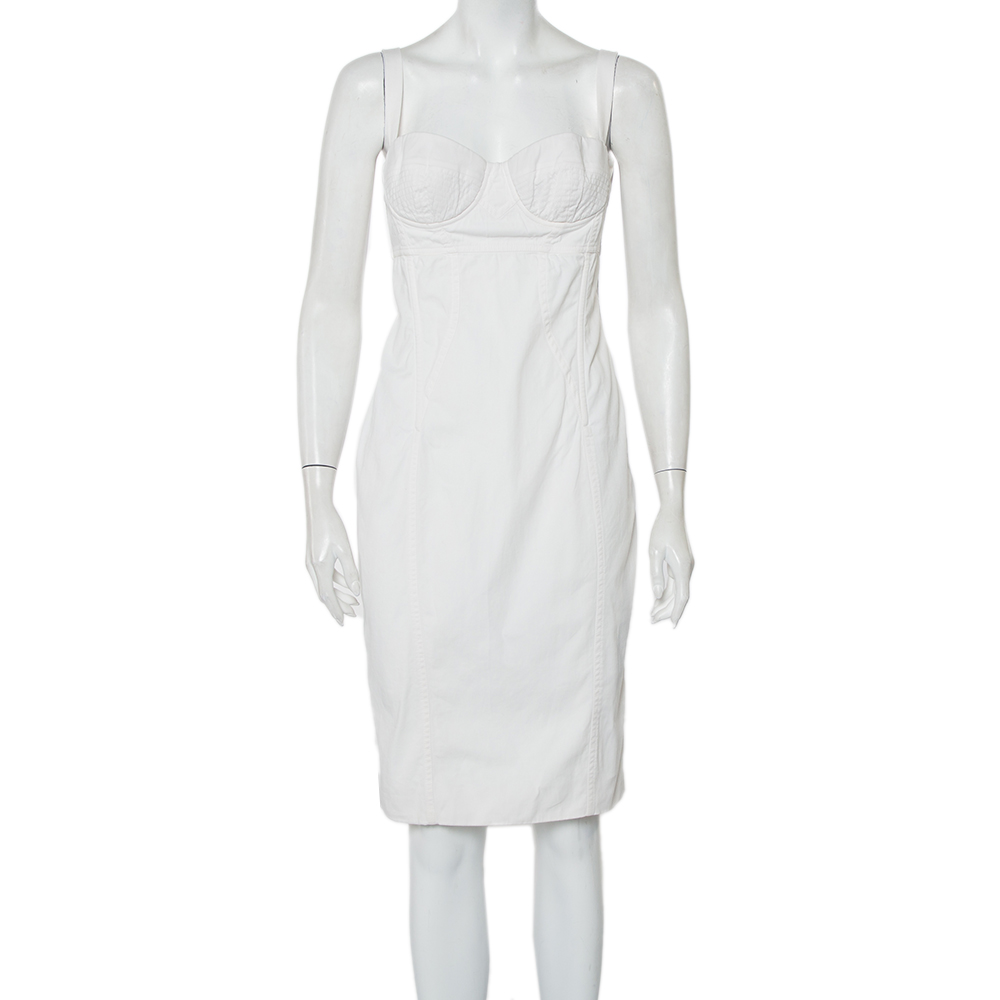 Dolce and Gabbana White Cotton Sleeveless Bustier Dress M