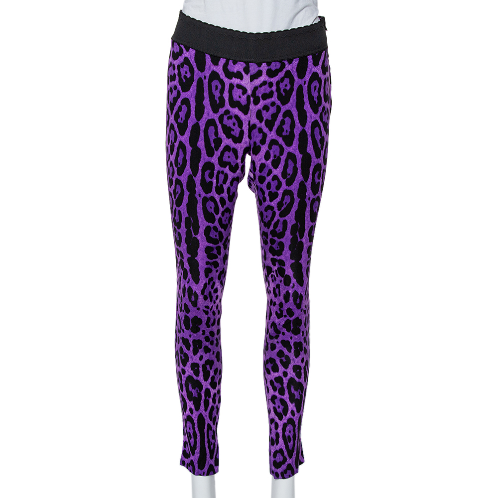 Dolce & Gabbana Purple Animal Printed Silk Trousers S