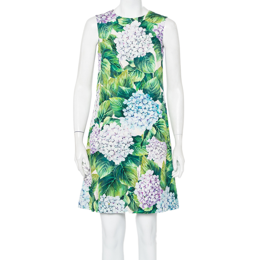 Dolce & Gabbana Green Floral Jacquard Sleeveless Shift Dress S
