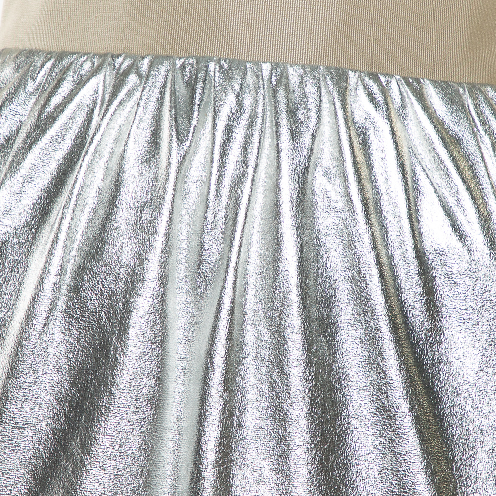 Dolce & Gabbana Metallic Silver Faux Leather Pencil Skirt XS