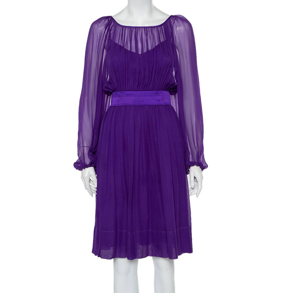 Dolce & Gabbana Purple Silk Chiffon Gathered Dress S