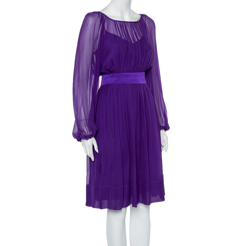 

Dolce & Gabbana Purple Silk Chiffon Gathered Dress