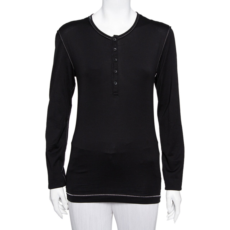 Dolce & Gabbana Black Cotton Long Sleeve T-Shirt L
