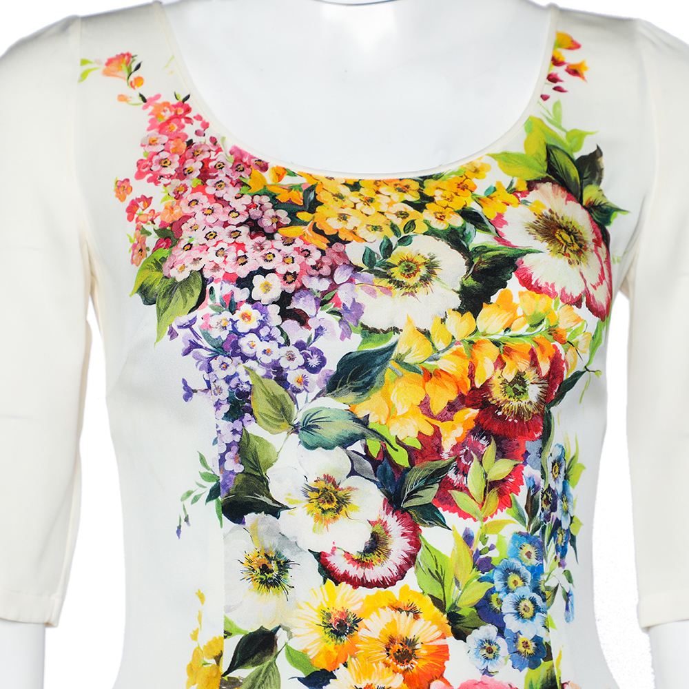 Dolce & Gabbana Cream Floral Printed Roundneck Top S