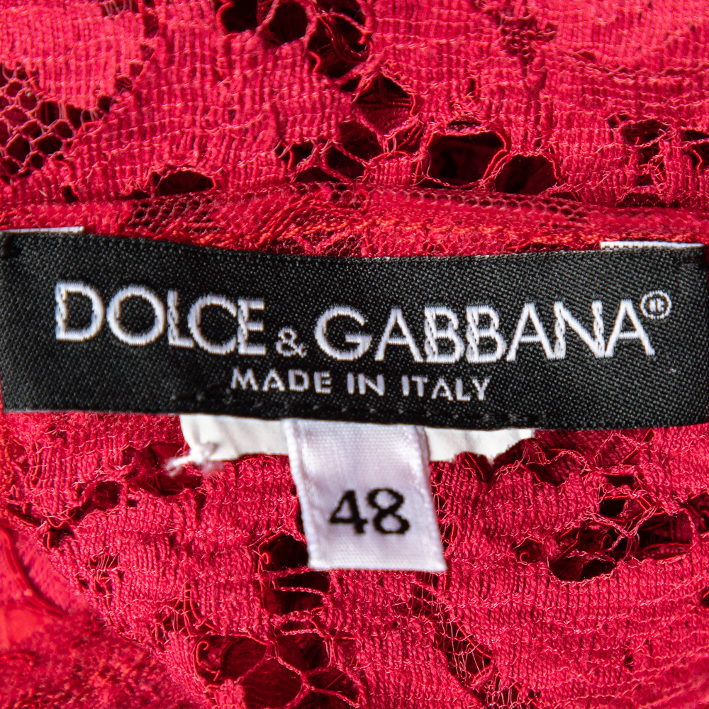 Dolce & Gabbana Red Floral Lace Button Detail Top L