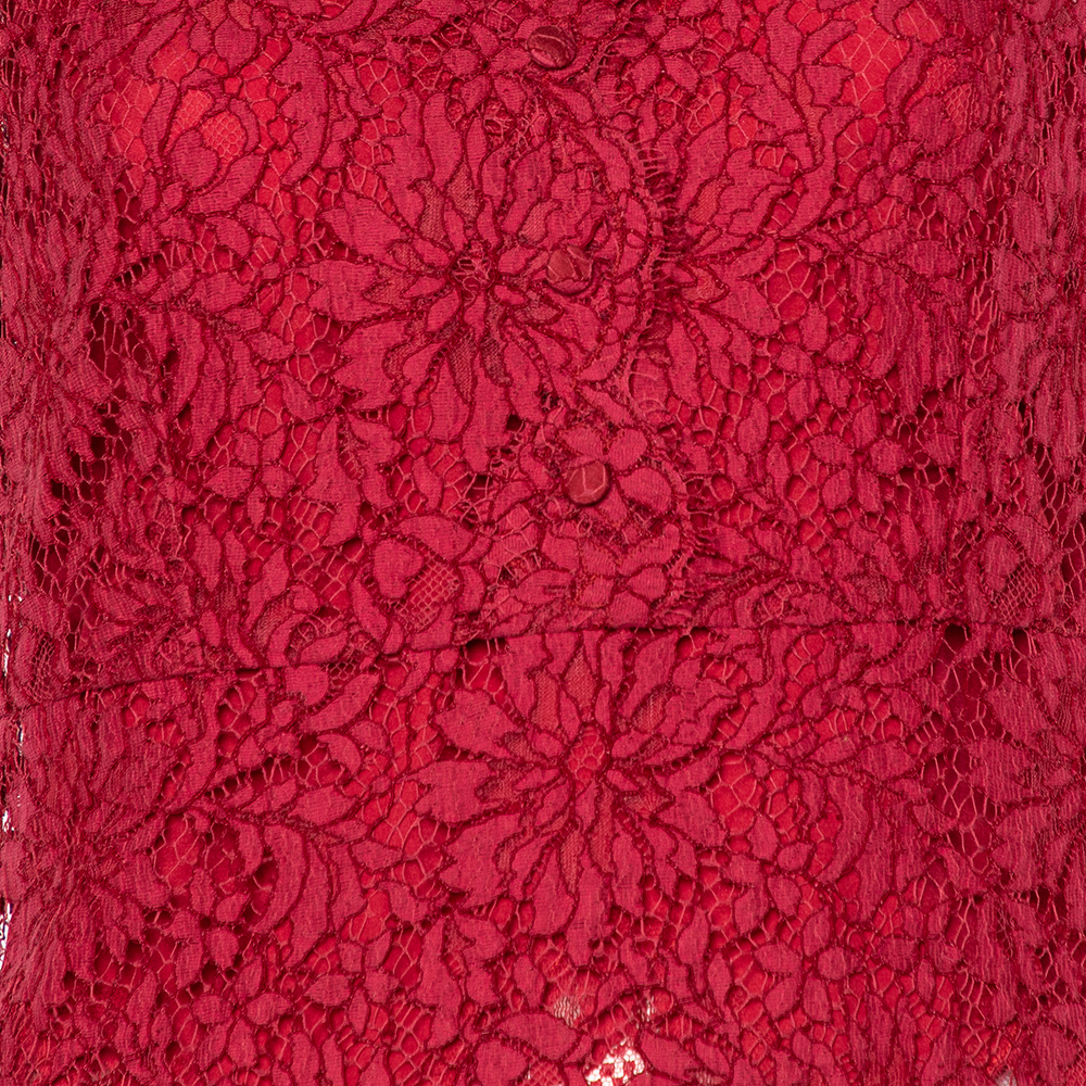 Dolce & Gabbana Red Floral Lace Button Detail Top L