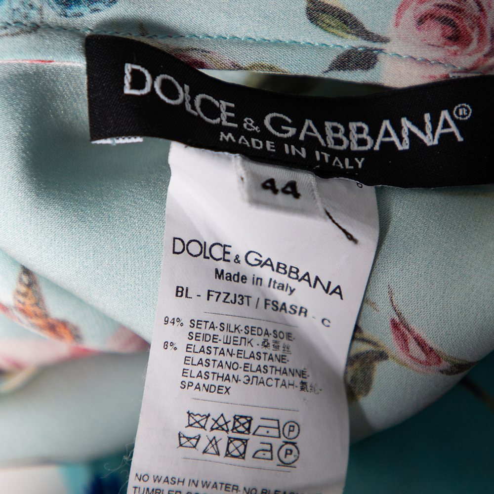 Dolce & Gabbana Blue Floral Print Silk Kimono Blouse M