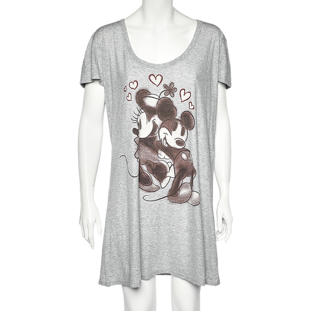 Dolce & Gabbana Grey Mickey Printed Cotton Knit Shift Dress M