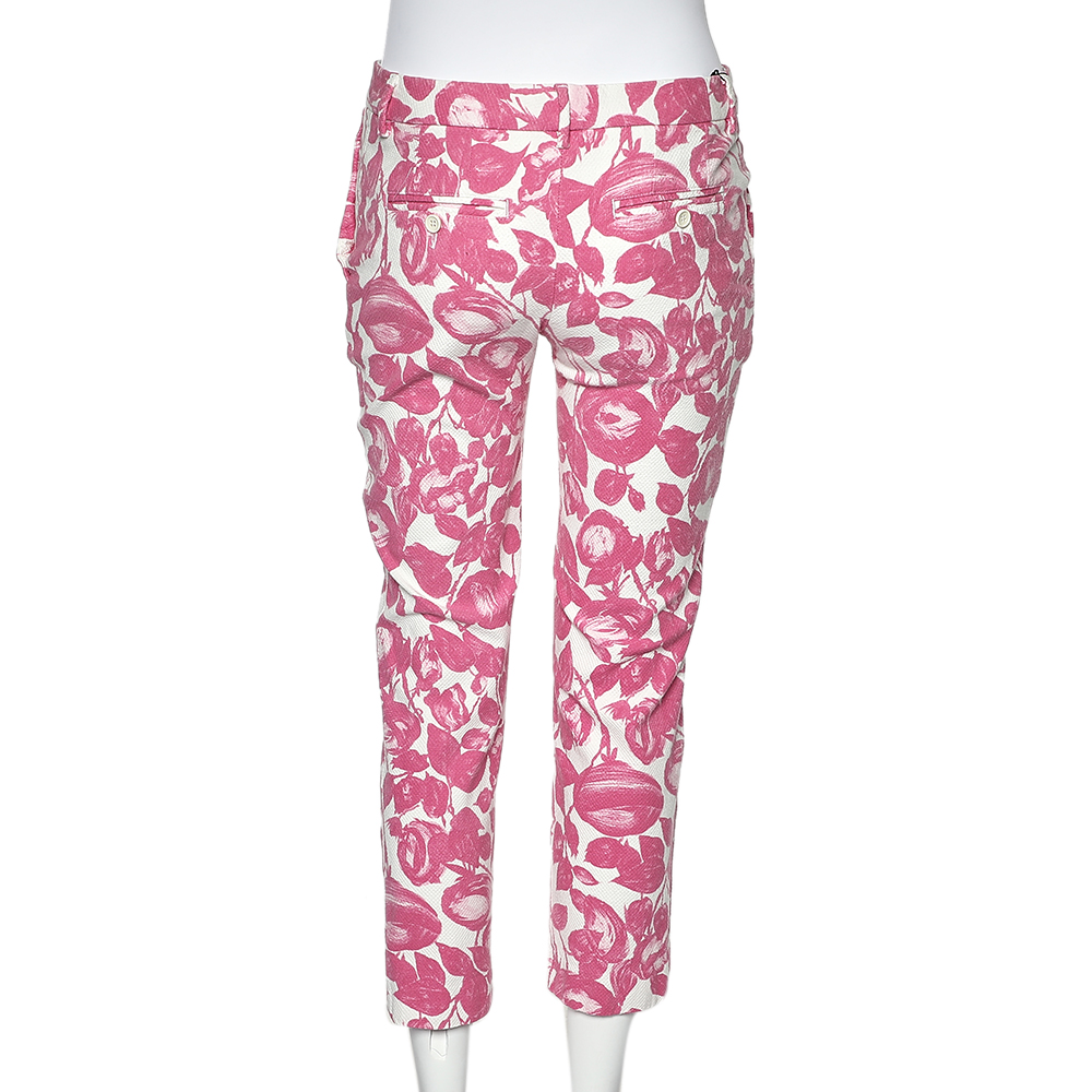 Dolce & Gabbana Pink Floral Printed Textured Cotton Tapered Leg Pants M