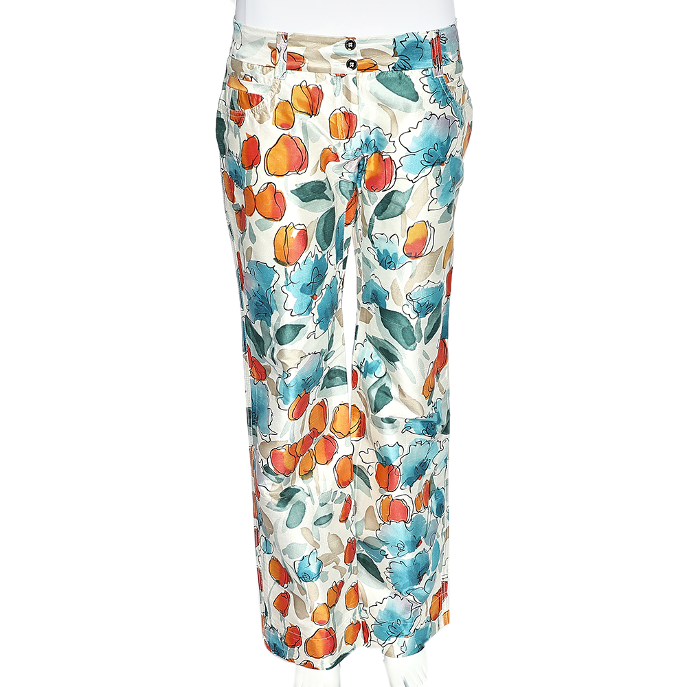Dolce & gabbana multicolor watercolor painted silk trousers m