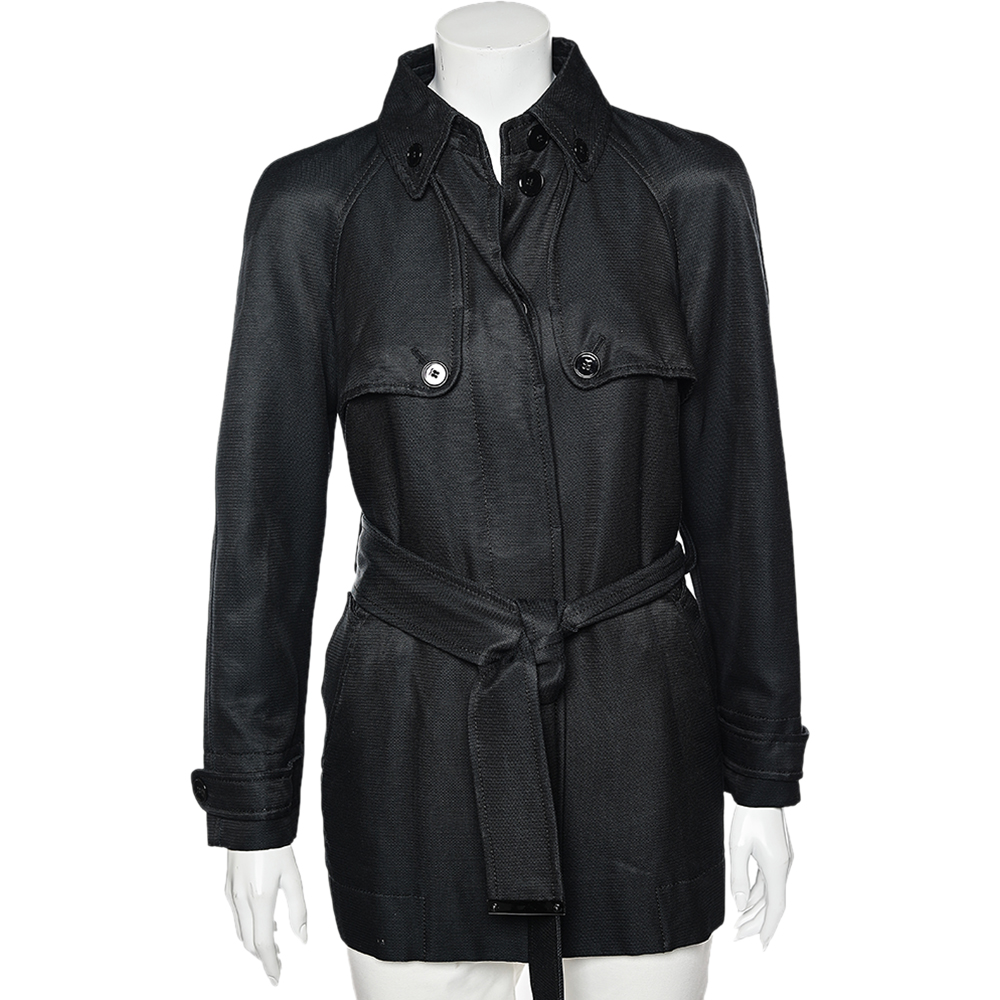 Dolce & gabbana black cotton belted button front jacket m