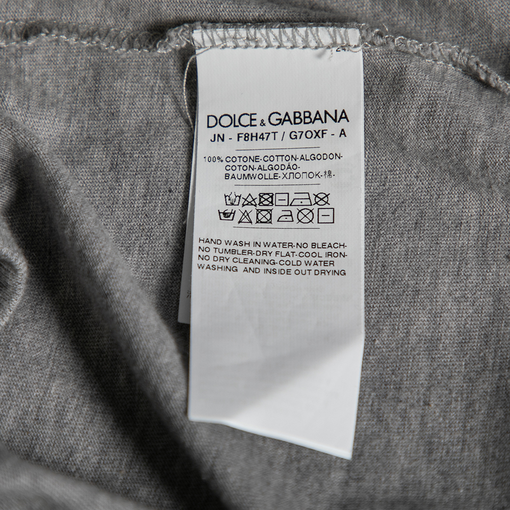 Dolce & Gabbana Grey Cotton Logo Printed Crewneck Tank Top M