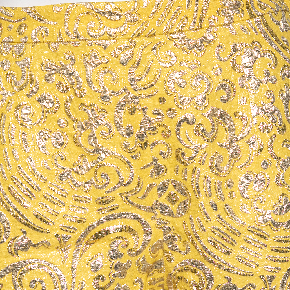 Dolce & Gabbana Yellow Lurex Floral Jacquard Cropped Pants S