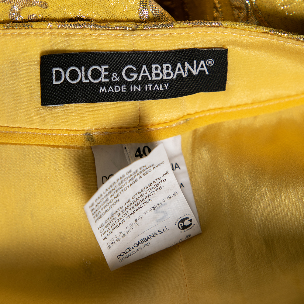 Dolce & Gabbana Yellow Lurex Floral Jacquard Cropped Pants S