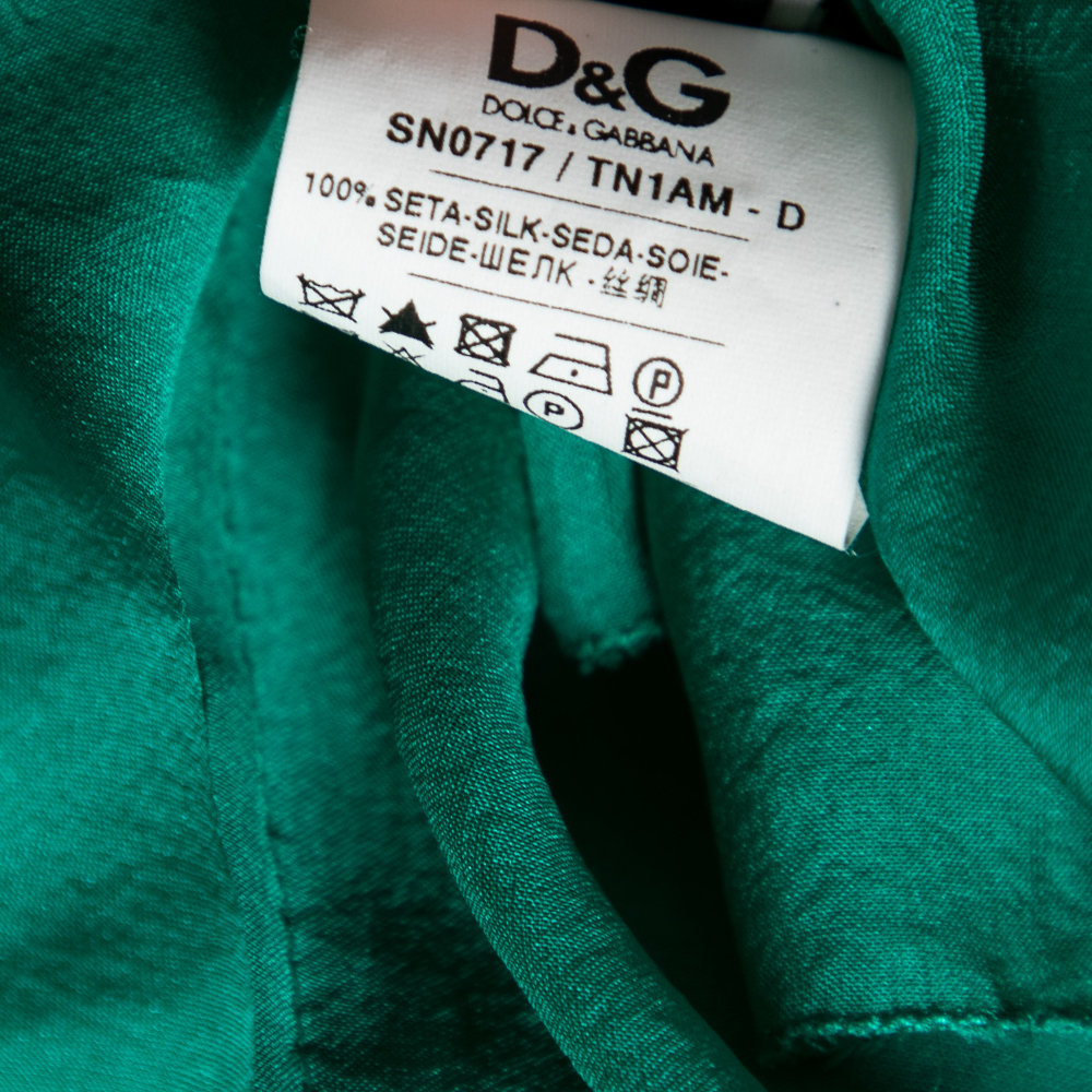 Dolce & Gabbana Green Silk Tie Detail Ruffled Sleeveless Top S