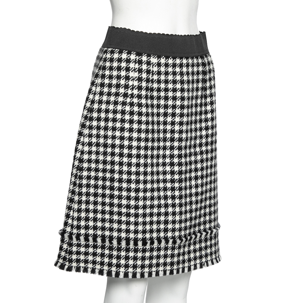 

Dolce & Gabbana Monochrome Patterned Wool Fringe Detail Skirt, Black