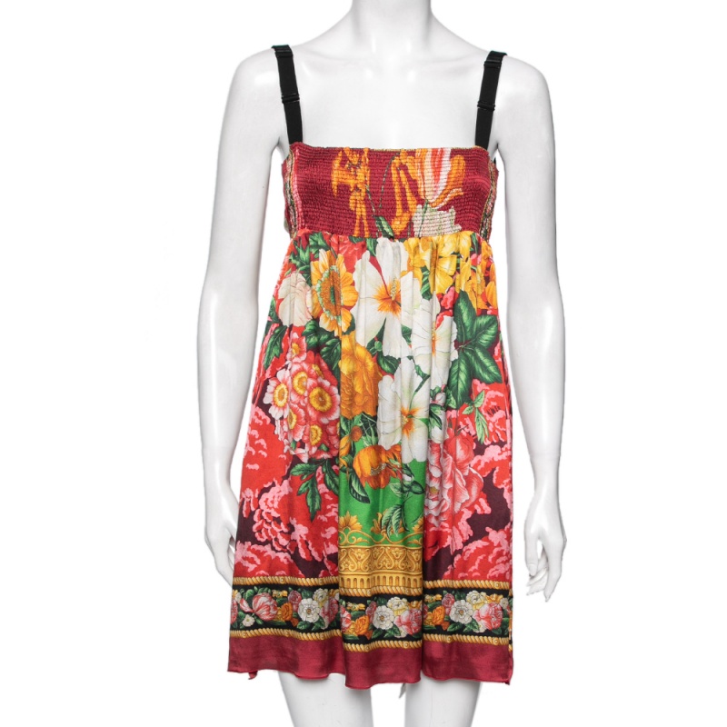 Dolce & Gabbana Multicolor Floral Printed Silk Sleeveless Mini Dress M