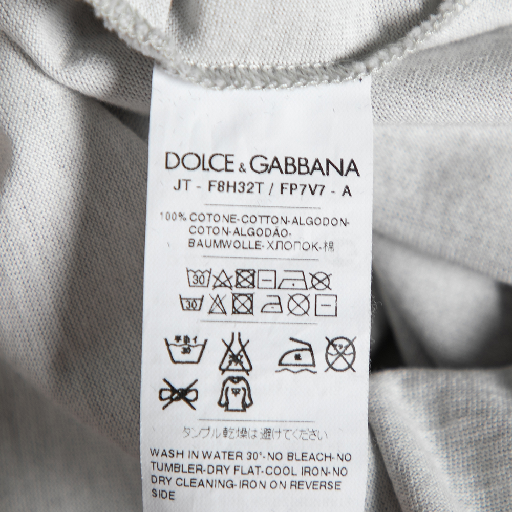 Dolce & Gabbana Grey Printed Cotton Crew Neck Short Sleeve Top M