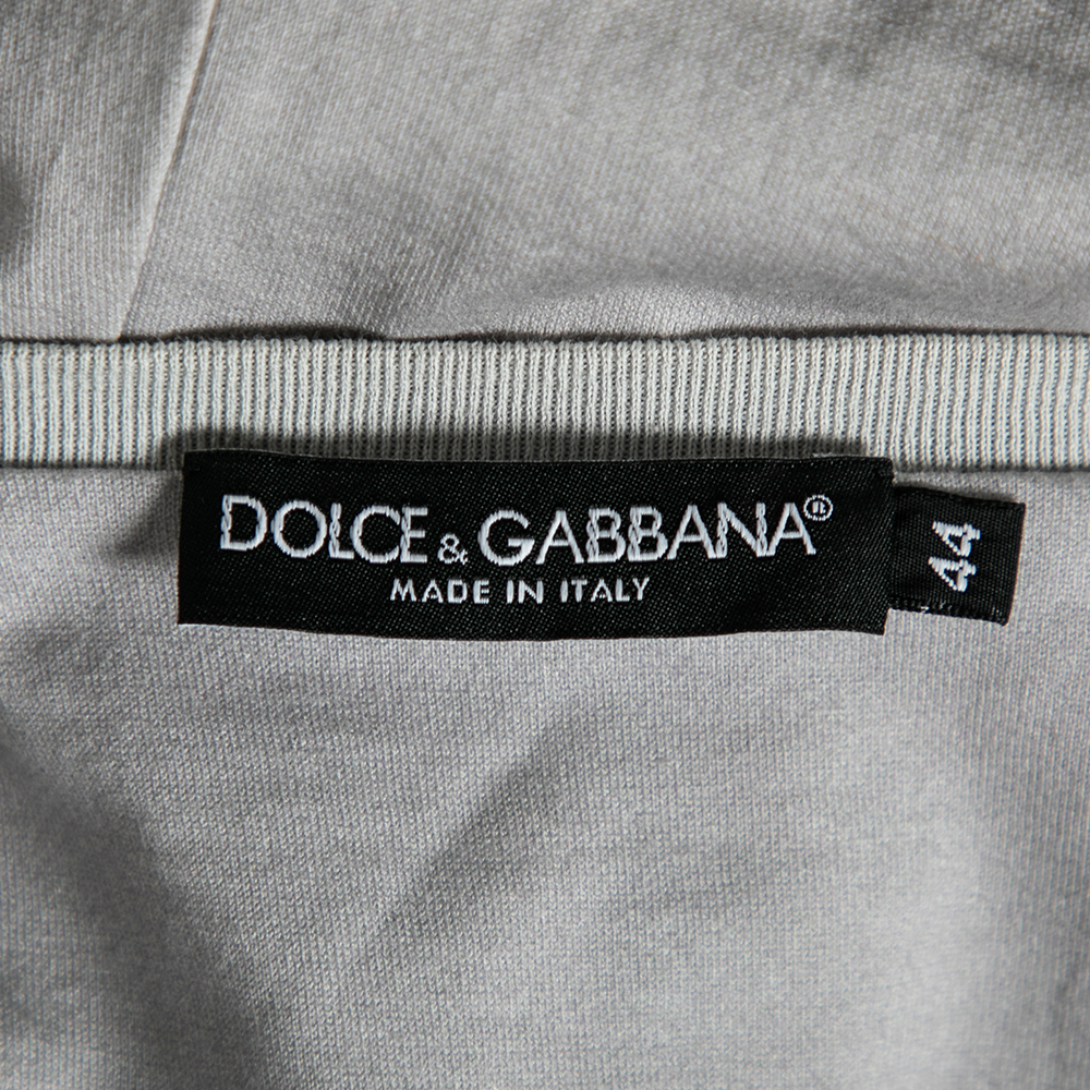 Dolce & Gabbana Grey Printed Cotton Crew Neck Short Sleeve Top M