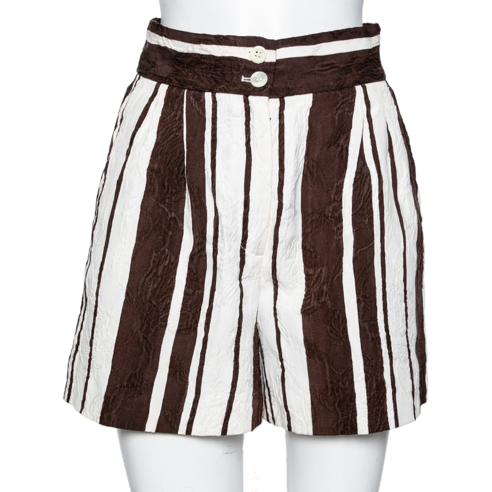 Dolce & Gabbana Brown and White Stripe Textured Cotton Shorts S