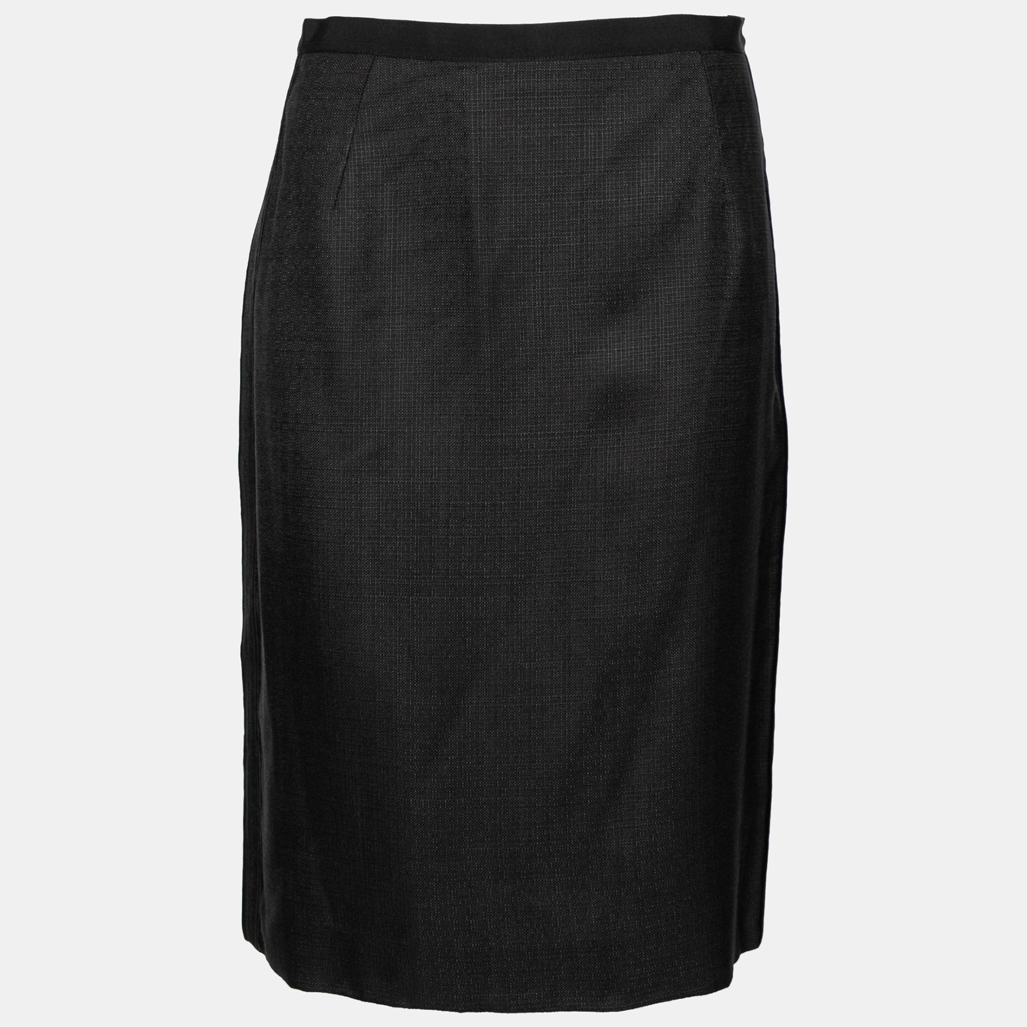 Dolce & gabbana black textured crepe pencil skirt m