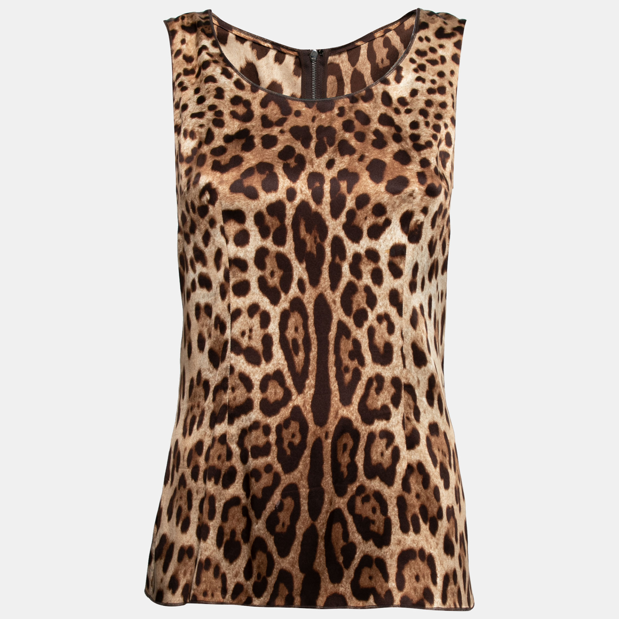 Dolce & gabbana beige leopard print silk sleeveless top m