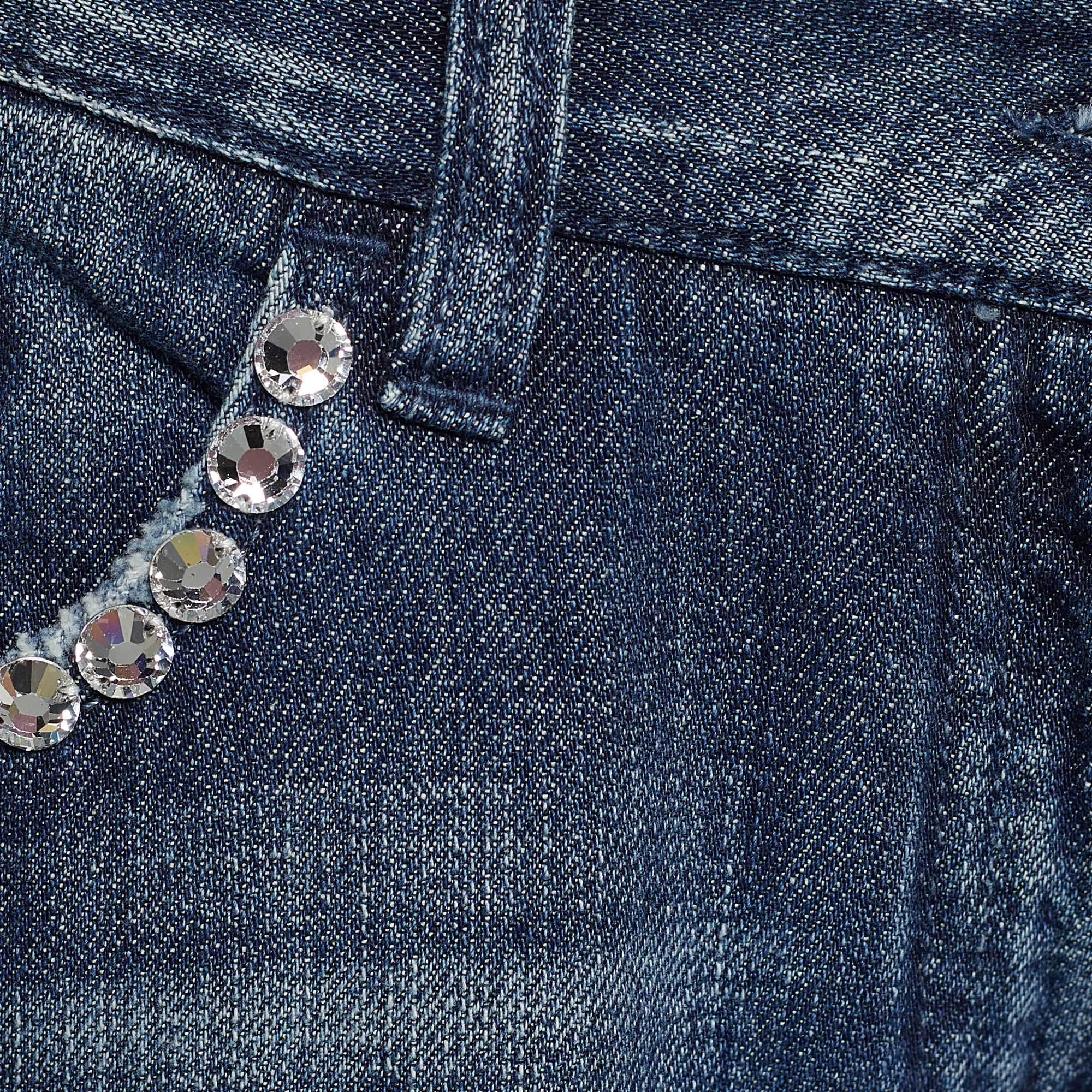 Dolce & Gabbana Indigo Faded Effect Denim Embellished Distressed Jeans Waist 32
