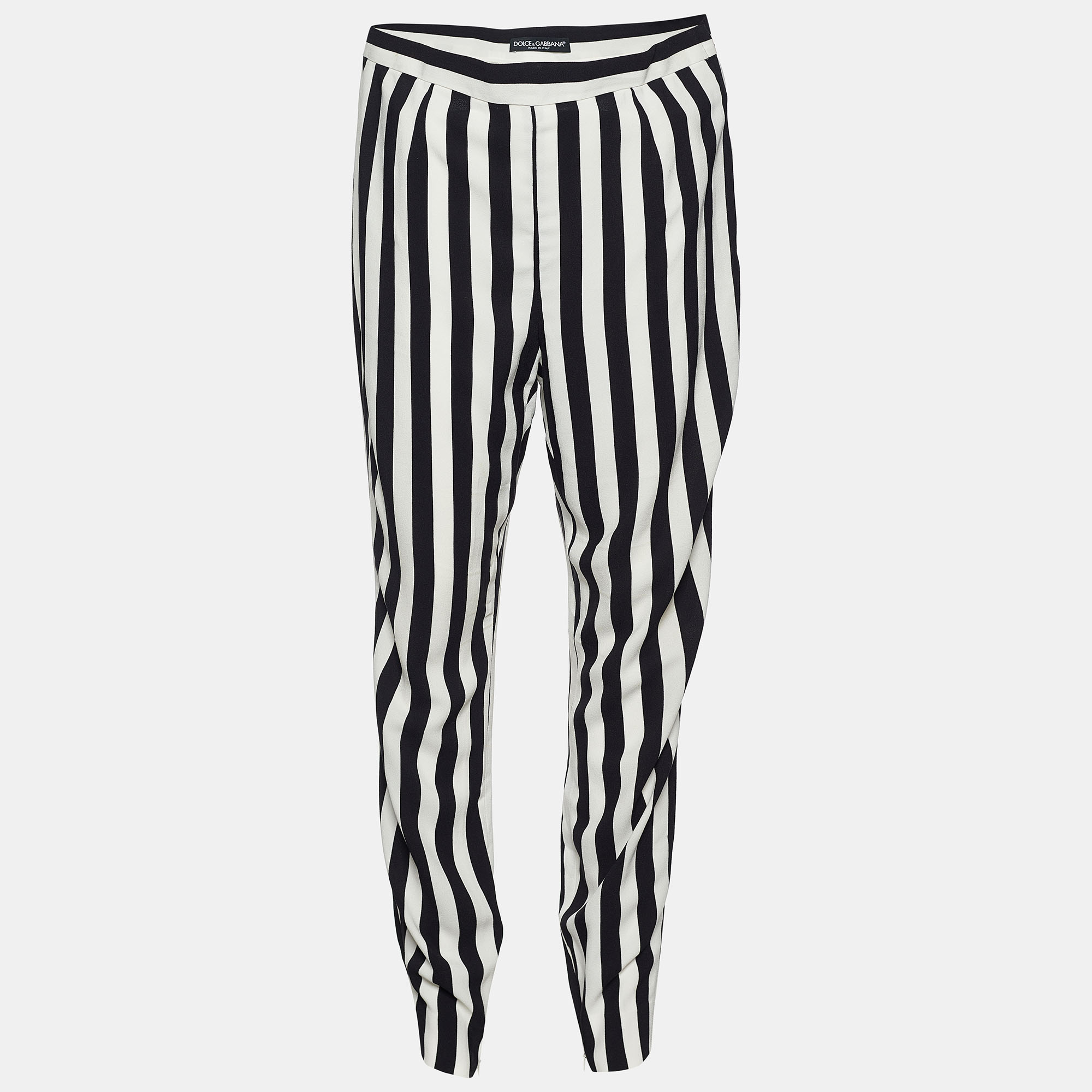 Dolce & gabbana monochrome striped crepe tapered trousers l