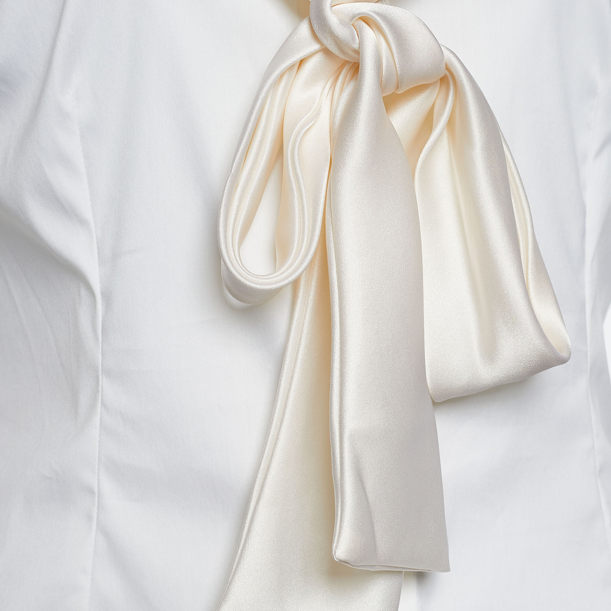 Dolce & Gabbana Off-White Poplin Bow Tie Blouse M