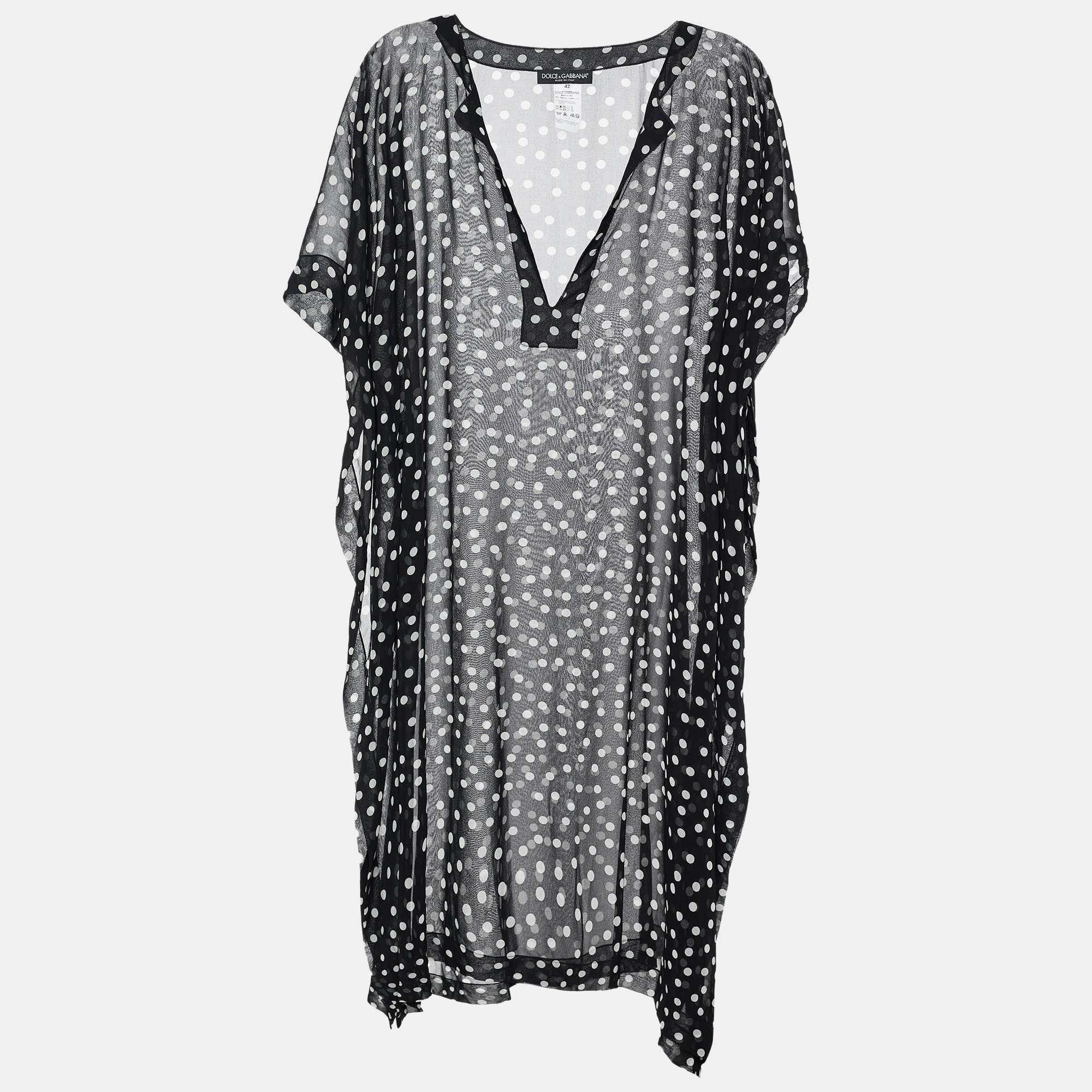 Dolce & gabbana black/white polka dot print georgette oversized top m