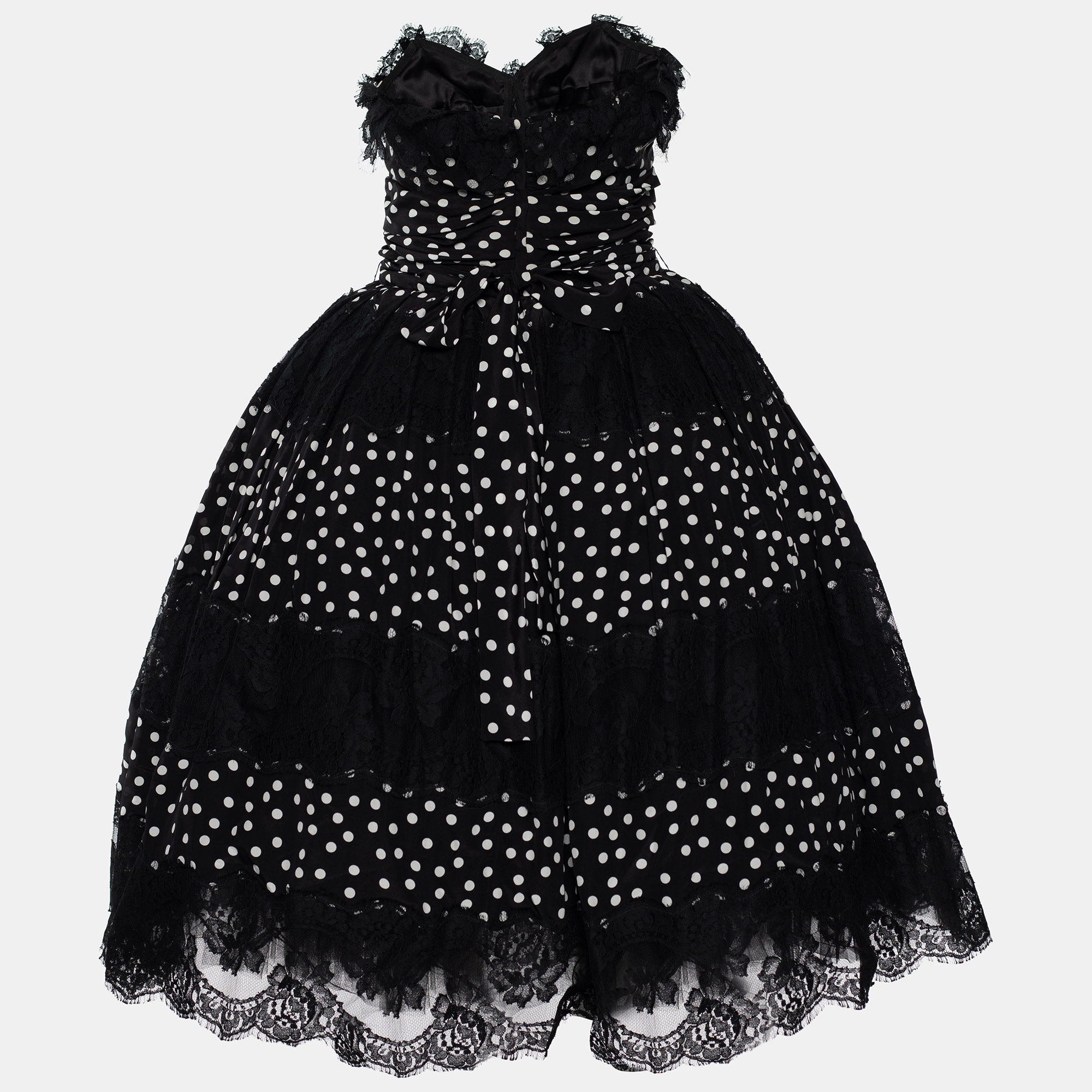 

Dolce & Gabbana Black/White Polka Dot Silk Paneled Strapless Dress