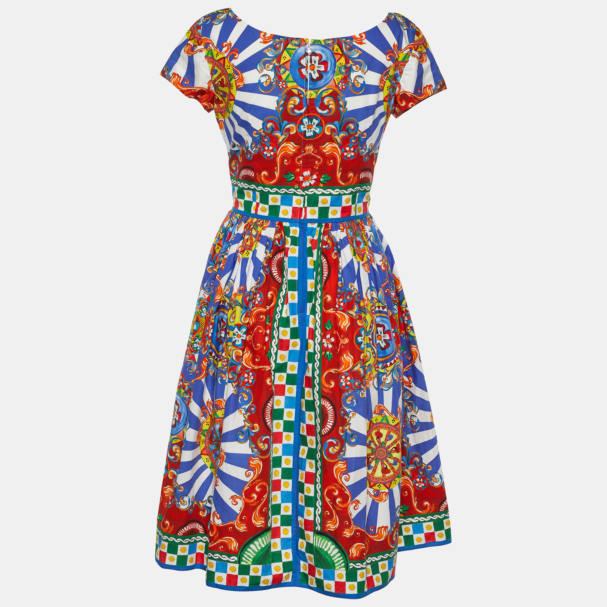 

Dolce & Gabbana Multicolor Carretto Siciliano Print Poplin Midi Dress