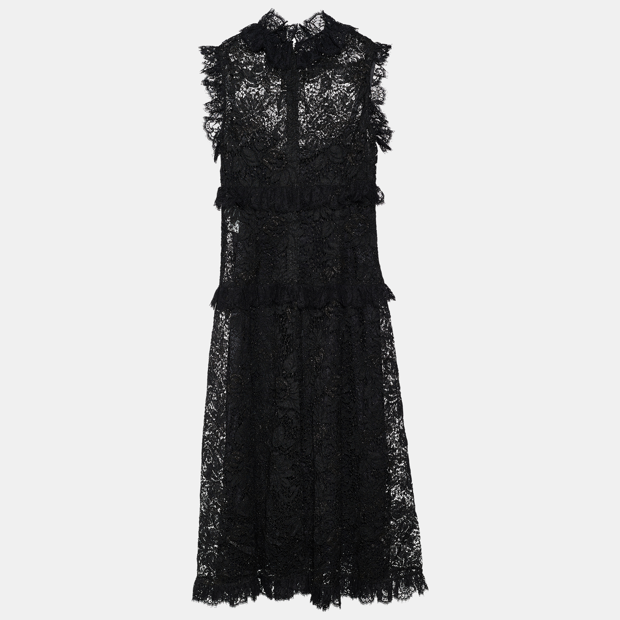 

Dolce & Gabbana Black Lurex Lace Ruffled Midi Dress