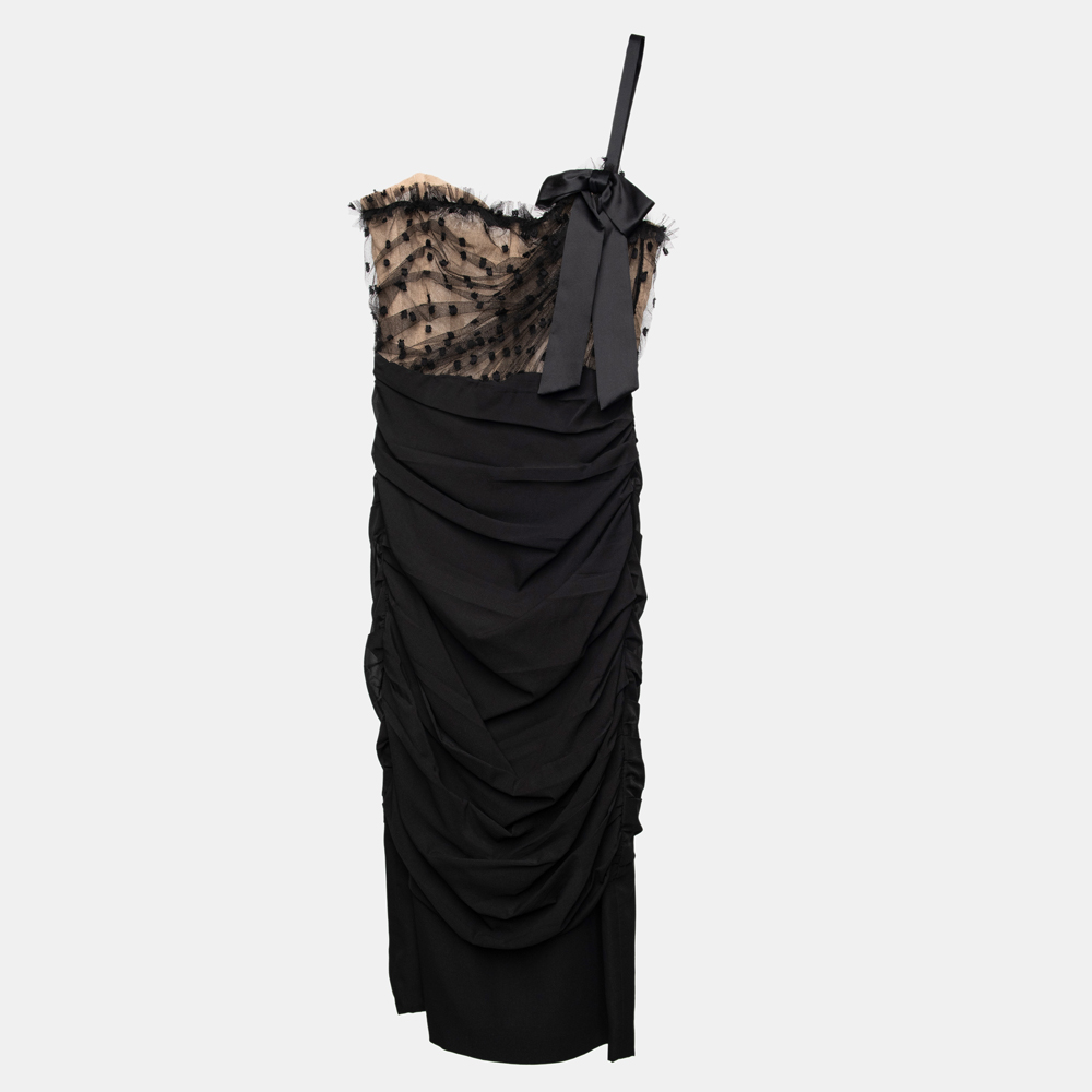 Dolce & Gabbana Plumetis + Crepe Single Strap Midi Dress S (IT 40)