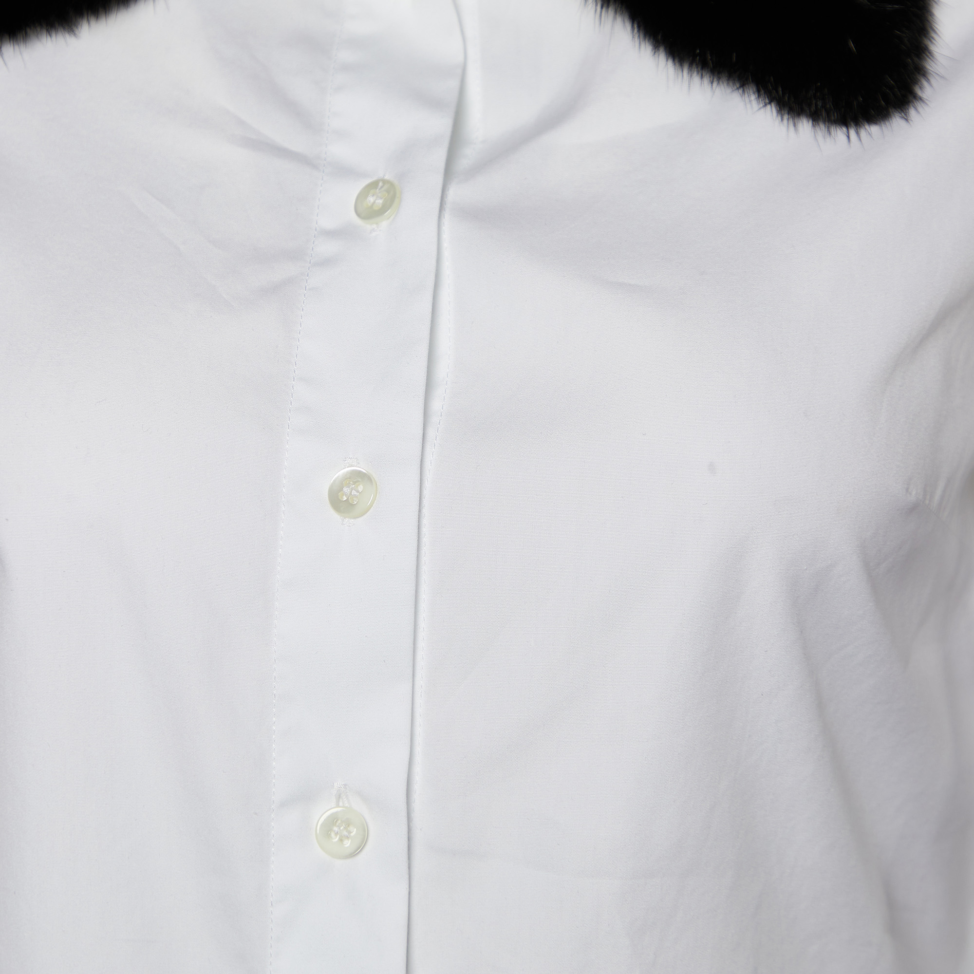 Dolce & Gabbana White Cotton Mink Fur Collar Detail Shirt S